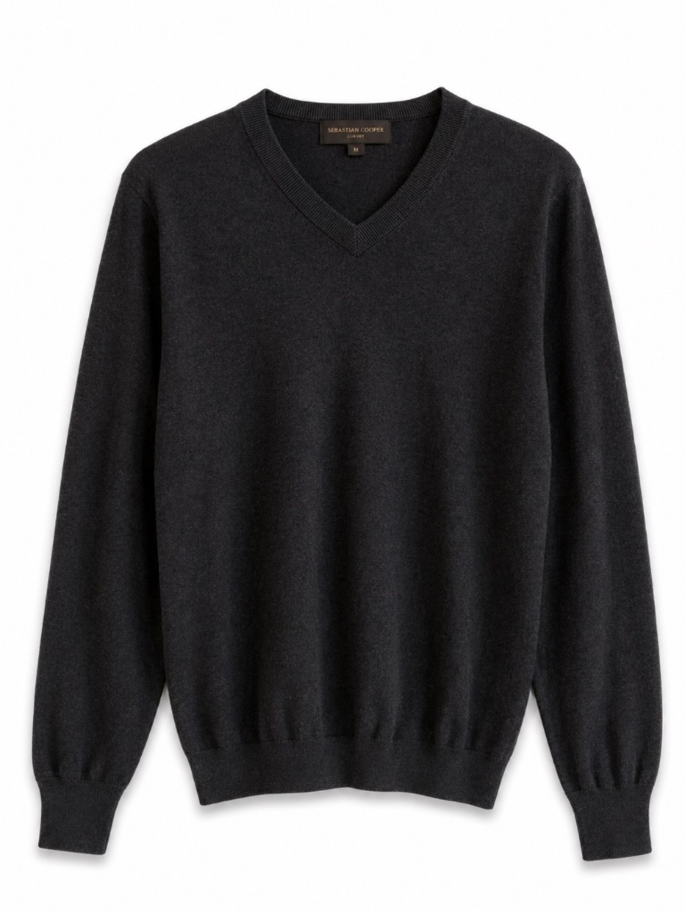 Sebastian Cooper Charcoal Cotton Cashmere V-Neck Sweater – Size Medium EUC